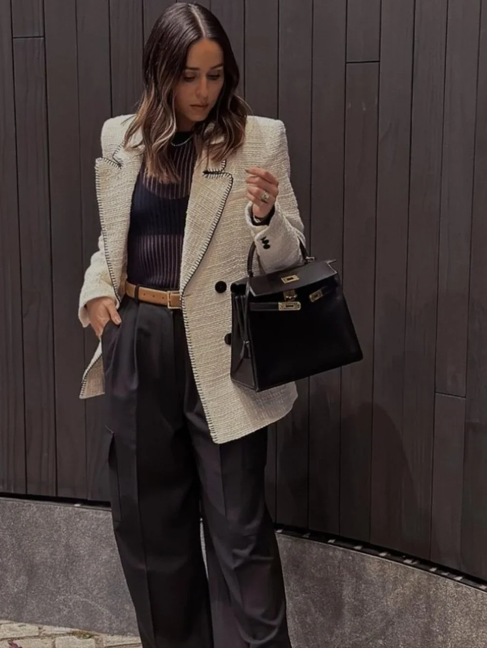 Zara  Double Breasted Whote Black Blazer Size S